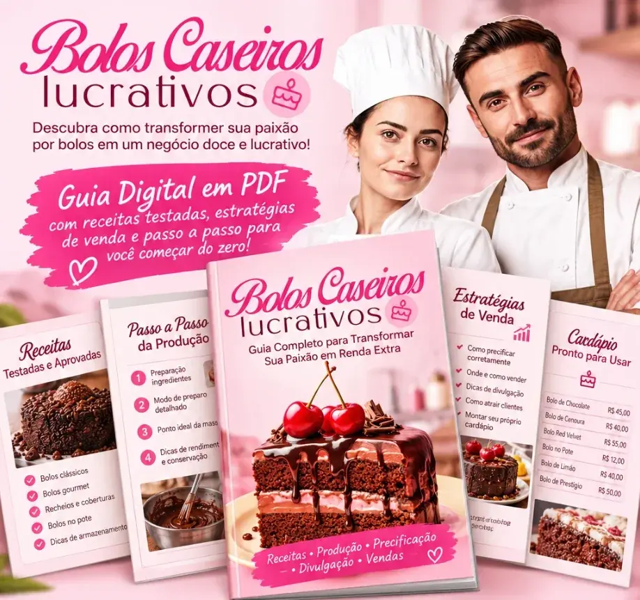Mockup rosa do Guia Bolos Caseiros Lucrativos
